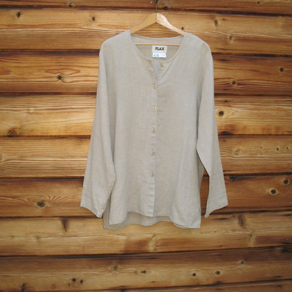 FLAX Linen Button Front Top